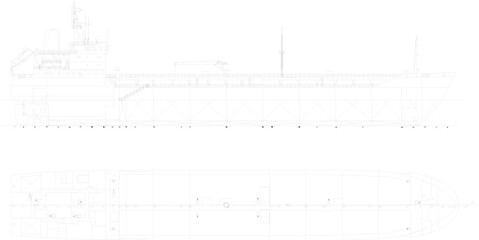 Sketch vector illustration of a crude oil fuel tanker ocean liner with scale sizes