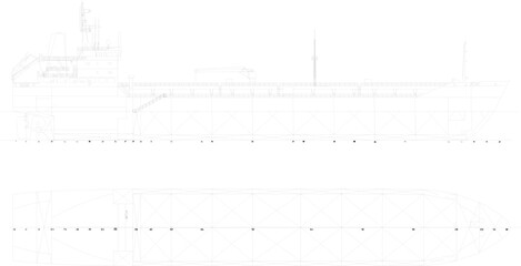 Sketch vector illustration of a crude oil fuel tanker ocean liner with scale sizes