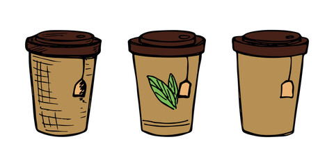 Cute cup of tea or coffee illustration. Simple cup clipart. Cozy home doodle set