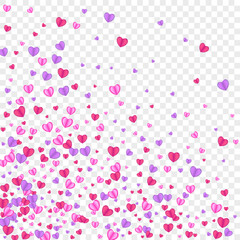 Tender Heart Background Transparent Vector. February Texture Confetti. Violet Mother Pattern. Fond Heart Decor Illustration. Pink Wedding Frame.