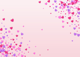 Violet Heart Background Pink Vector. Random Texture Confetti. Tender Cute Frame. Fond Heart Celebration Backdrop. Pinkish Sweetheart Illustration.