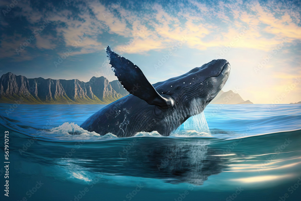 Wall mural South African coast southern right whales. Starting today is the Hermanus Whale Festival. Generative AI