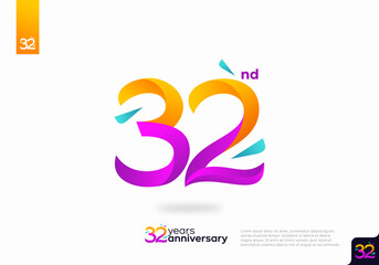 Number 32 logo icon design, 32nd birthday logo number, 32nd anniversary.