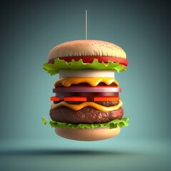 Delicious Floating Burger, Generative AI Illustration