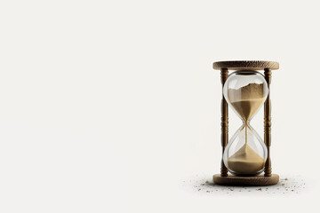 Old vintage sand clock. Sandglass isolated on white background. Copy space text. Generative AI