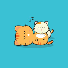 Fototapeta na wymiar A cute cat sleeping on the other cat cartoon vector icon illustration. Animal love concept premium vector. Flat cartoon style.
