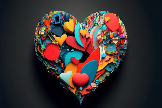 3D real heart object with vibrant colors on isolated dark background. Generative AI
