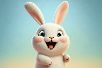 Obraz na płótnie Canvas Cute rabbit / bunny cartoon character. Pastel background. Generative AI