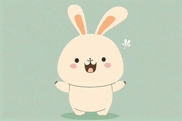 Fototapeta premium Cute rabbit / bunny cartoon character. Pastel background. Generative AI