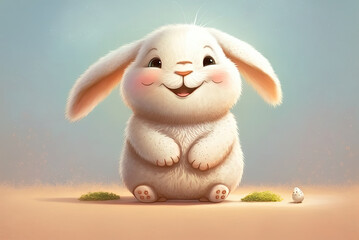 Fototapeta na wymiar Cute rabbit / bunny cartoon character. Pastel background. Generative AI