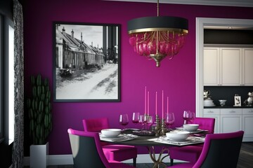 Bright viva magenta 2023 color dining room - Generative AI