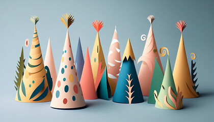 Bright Birthday Hats Vector Background including blue hat. Generative AI
