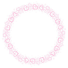 Circle frame formed of hearts, pink glitter color with no background
