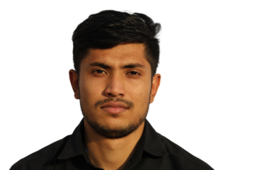 Young Indian Man face portrait with a casual smiling look, isolated transparent background.