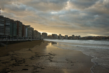 sunset on the beach - cost of asturia oviedo - obrazy, fototapety, plakaty