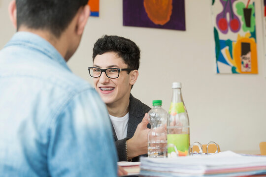 University students discussing in canteen School, Bavaria, Germany