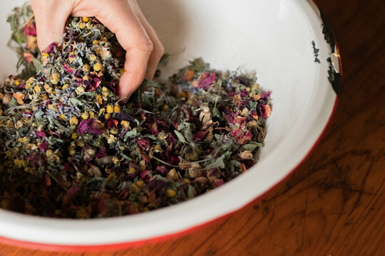 Dried herbs in a bowl