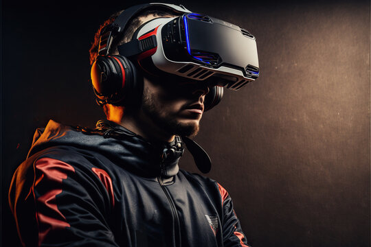 studio shot of a man wearing a VR device