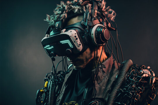 studio shot of a man wearing a VR device