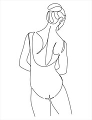 Trendy Line Art Woman Body. Minimalistic Black Lines Drawing. Female Figure Continuous One Line Abstract Drawing. Modern Scandinavian Design. Vector Illustration.