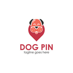 Dog Pin Logo Design Template with dog icon and pin. Perfect for business, company, mobile, app, etc.