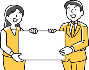 ボードを持つ会社員の男女
