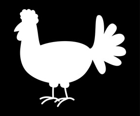 A white chicken isolated in profile on a black background