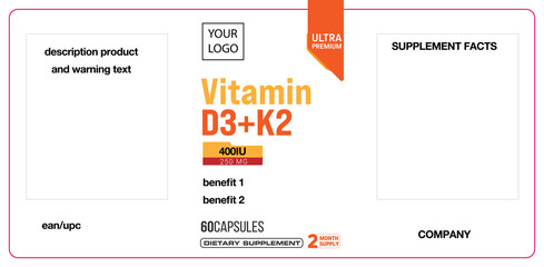 Vitamin D3 K2 ready label supplement dietary 