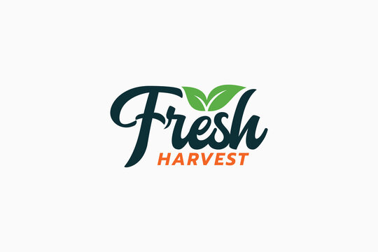 fresh harvest logo with a combination of fresh lettering and plants for any business.