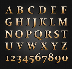 Gold letters and numbers on a gray background.