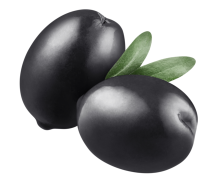 Delicious black olives with leaves cut out