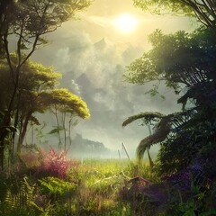 3d Illustration of sun light in forest