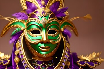 Mardi Gras Mask - Intricate and ornate mask in traditional Mardi Gras, Courir de Mardi Gras