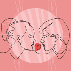 Abstract minimalistic male and female faces line drawing art. Idea for wall decoration, postcard or brochure cover design. 