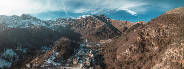 Santuario di Oropa, veduta panoramica da drone