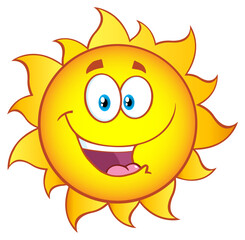 Happy Sun Cartoon Mascot Character With Gradient. Hand Drawn Illustration Isolated On Transparent Background