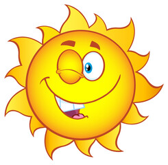 Winking Sun Cartoon Mascot Character With Gradient. Hand Drawn Illustration Isolated On Transparent Background