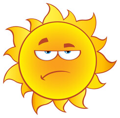 Grumpy Sun Cartoon Mascot Character With Gradient. Hand Drawn Illustration Isolated On Transparent Background