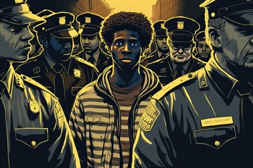 Person of color stopped by police, concept of Police Brutality and Racial Profiling, created with Generative AI technology - obrazy, fototapety, plakaty