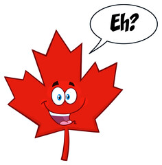 Happy Canadian Red Maple Leaf Cartoon Mascot Character. Hand Drawn Illustration Isolated On Transparent Background