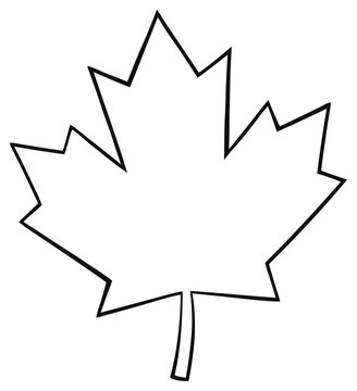 Outlined Canadian Maple Leaf Line Cartoon Drawing. Hand Drawn Illustration Isolated On Transparent Background