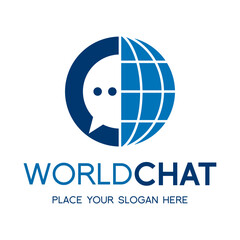 Obraz premium World chat vector logo template. This design use globe or earth and speech symbol.