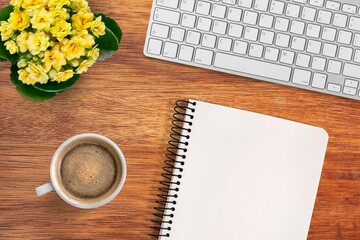 New year concept, notebook and keyboard on office desk