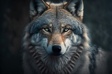 Naklejka na ściany i meble Wolf, species of carnivorous mammal. Canis lupus. Generative AI.