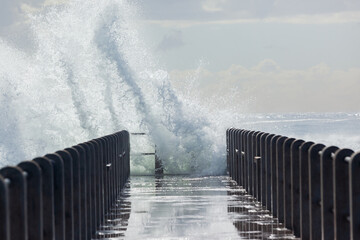 Beach Pier Jetty Exploding Wave Ocean Power Weather Storm 