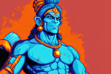 Fototapeta premium Indian God Lord Hanuman on a blue background. Generative AI