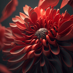 Dark red flower detail and petal beauty with dark black background, generative AI.