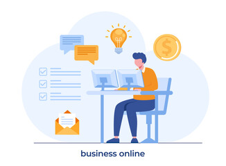 Business online, freelancer business, work from home, internet, freelance flat illustration vector banner