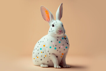 Cute white bunny with dots. Generative AI
