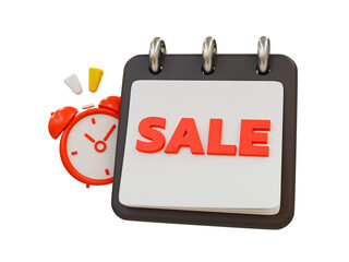 3d minimal marketing strategy. Discount promotions. Special discount offer. Customer attraction concept. Calendar with a sale and alarm clock. 3d illustration.